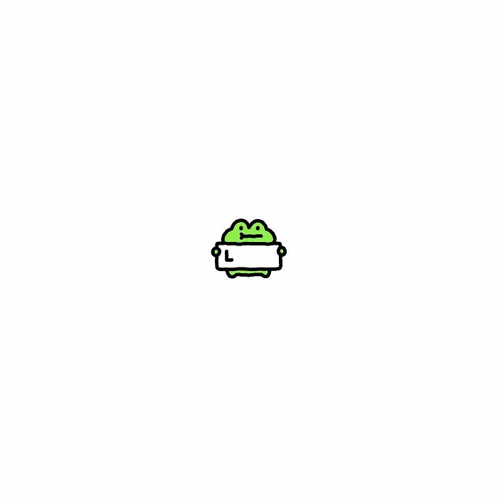 Minimalist frog character illustration holding a sign with the letter L, symbolizing everyday struggles in a simple style.