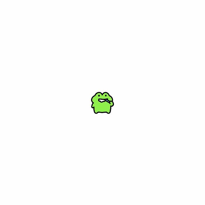 Small green cartoon frog with big feelings expressing a simple life struggle in an artistic minimalist style.