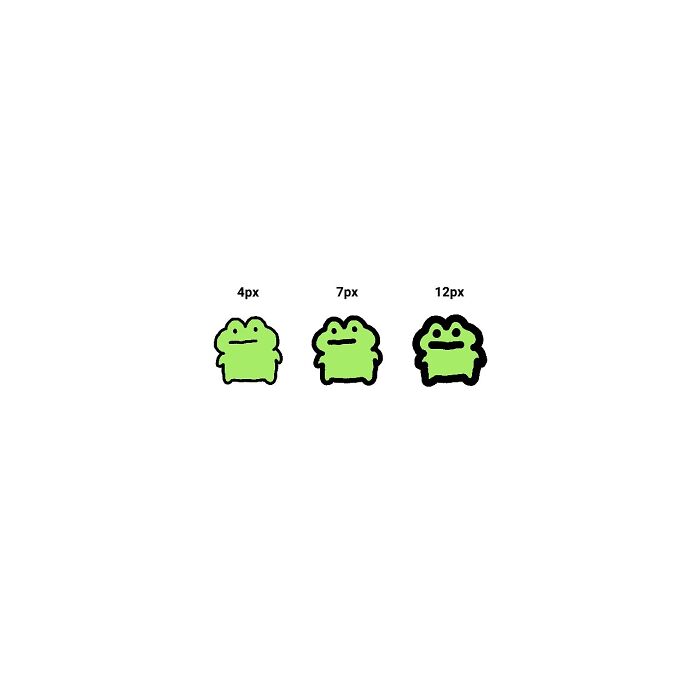 Three green frog characters drawn in different pixel sizes illustrating everyday struggles in a simple cartoon style.