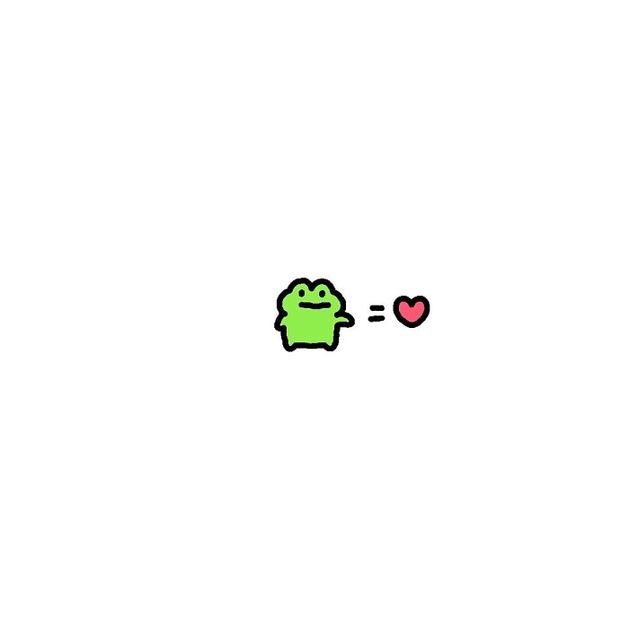 Minimalist illustration of a green frog with big feelings next to a red heart, capturing life’s little struggles.