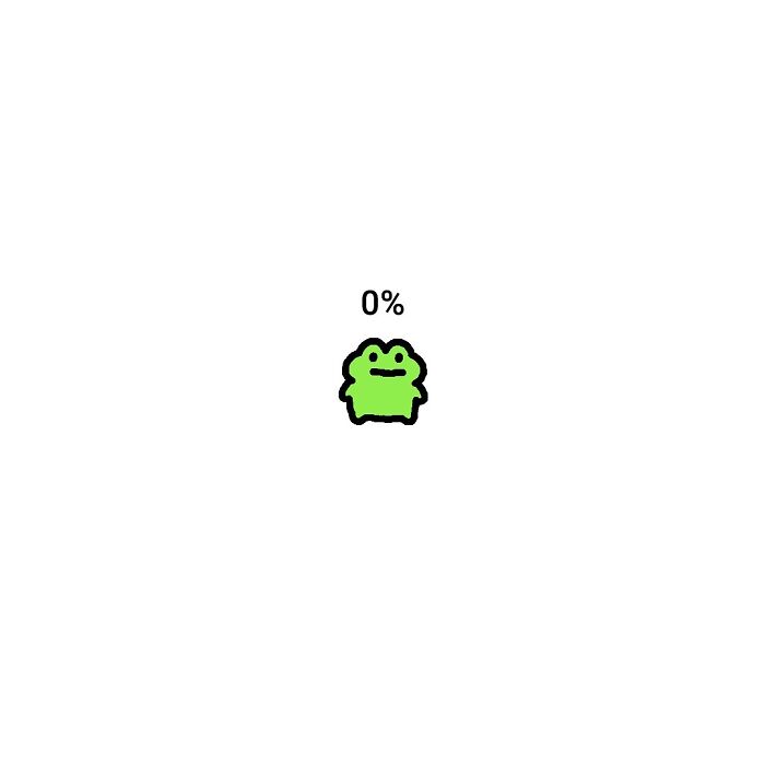 Minimalist frog character illustration showing 0% progress, highlighting everyday struggles in a simple, relatable design.