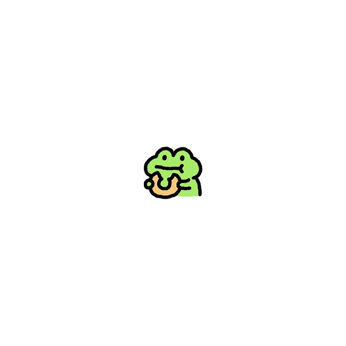 Minimalist illustration of a frog with big feelings holding a donut, capturing life’s little struggles in a simple cartoon style.