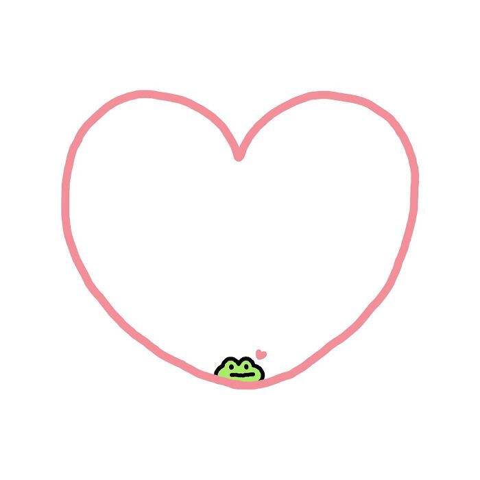 Minimalist illustration of a frog character inside a pink heart, symbolizing everyday struggles and emotions.