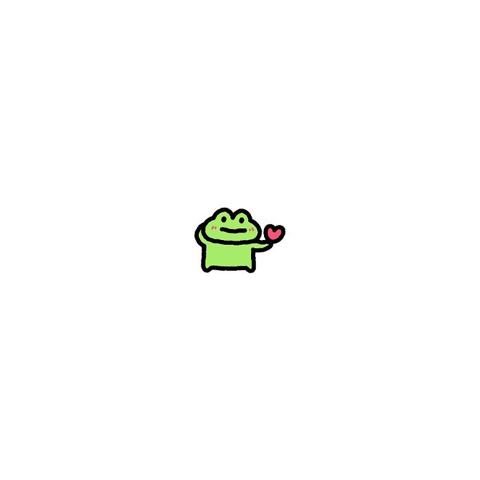 Small green frog character holding a heart, illustrating life’s little struggles and big feelings through art.
