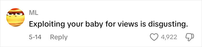 Comment reading Exploiting your baby for views is disgusting, responding to videos about ET's baby and fan bullying.