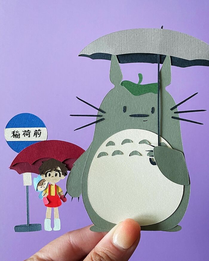 Paper art featuring intricate and colorful characters from Studio Ghibli, crafted with incredible detail and creativity.