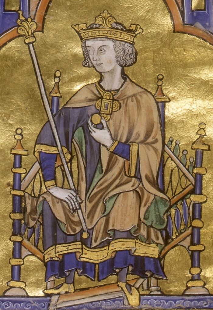 Medieval royal figure seated on ornate throne holding scepter and orb, illustrating surprising facts about royals history.