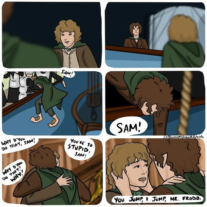 Comic panels showing a character named Sam being called out and hugged in a hilariously relatable friends hate me comic.