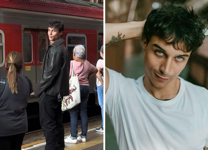 Young man posing for a behind the scenes photo by a photographer capturing candid moments and portraits.