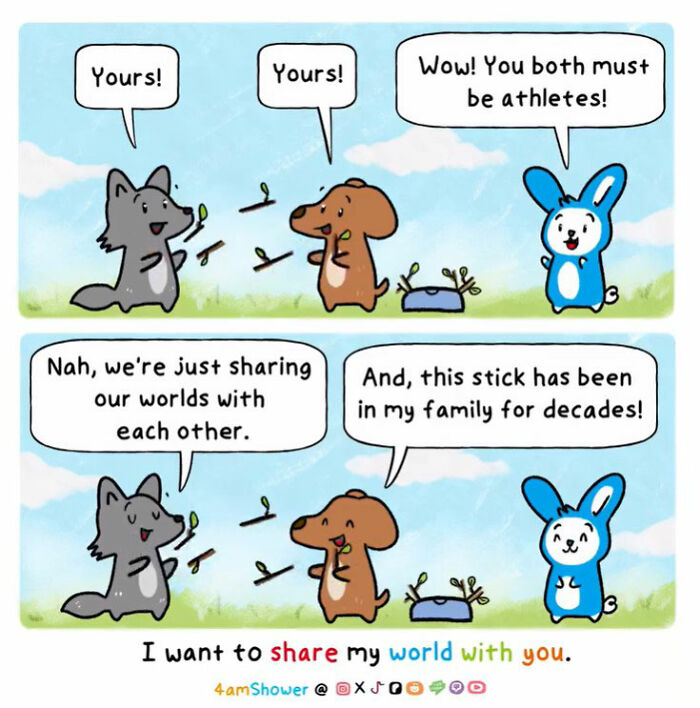 Lighthearted animal comics showing characters sharing and spreading smiles through simple acts of kindness and connection.