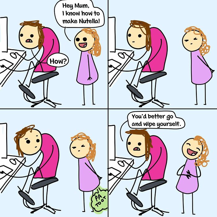 Simple comic by Australian mom showing witty relatable moments of regular life between mother and child.