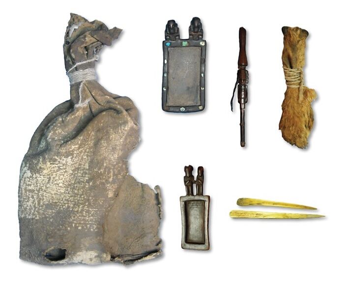 Ancient archeological discoveries including tools and artifacts made from leather, wood, and bone, revealing historical insights.