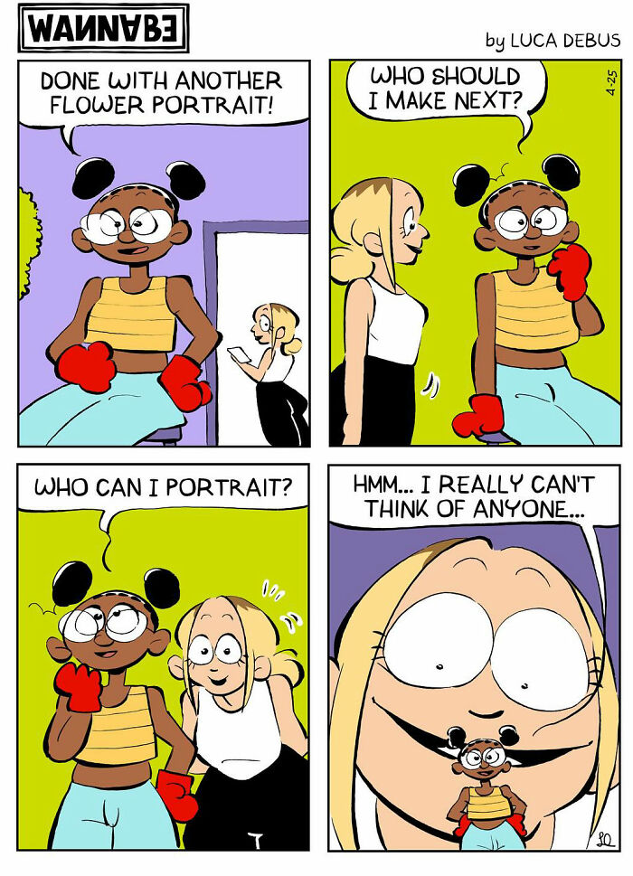 Comic illustrating young adulthood with two characters, one wearing red boxing gloves, in a humorous, relatable scenario.