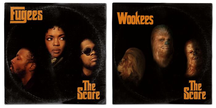 Album cover reimagined with Star Wars characters, featuring Wookiees as a creative Star Wars album cover art fusion.