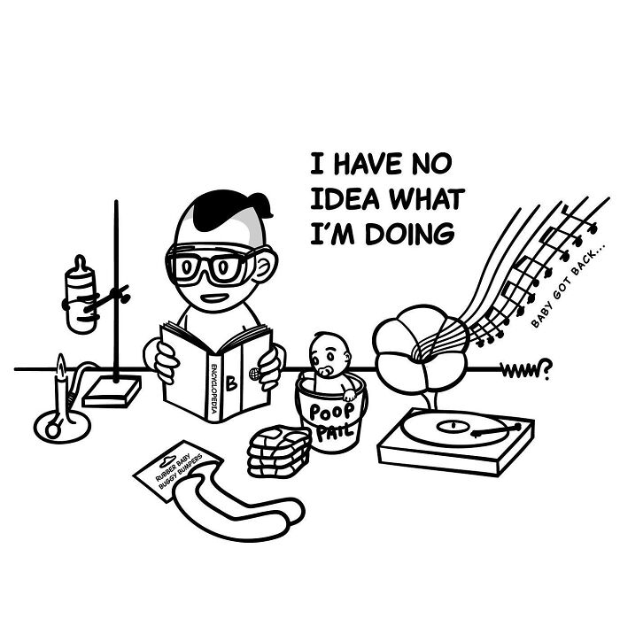 Cartoon of a person reading with tiny thoughts and big existential vibes, expressing confusion and uncertainty.