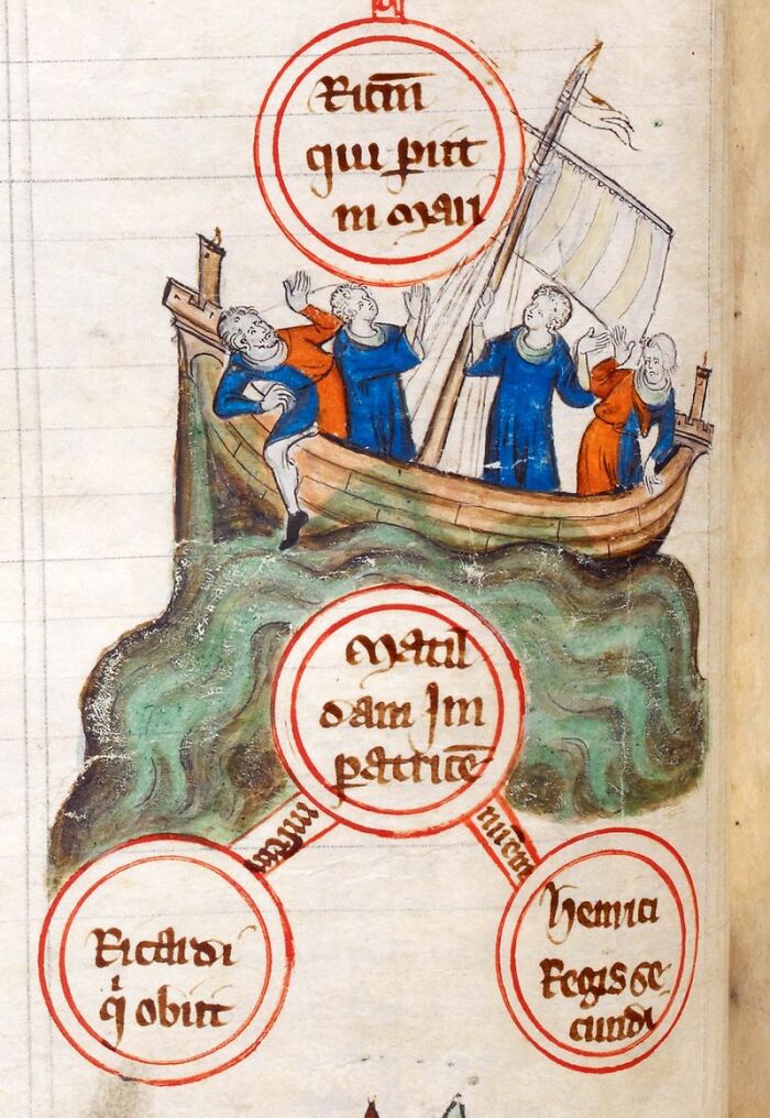 Medieval illustration of royals on a ship with historical text, highlighting surprising facts about royals history.