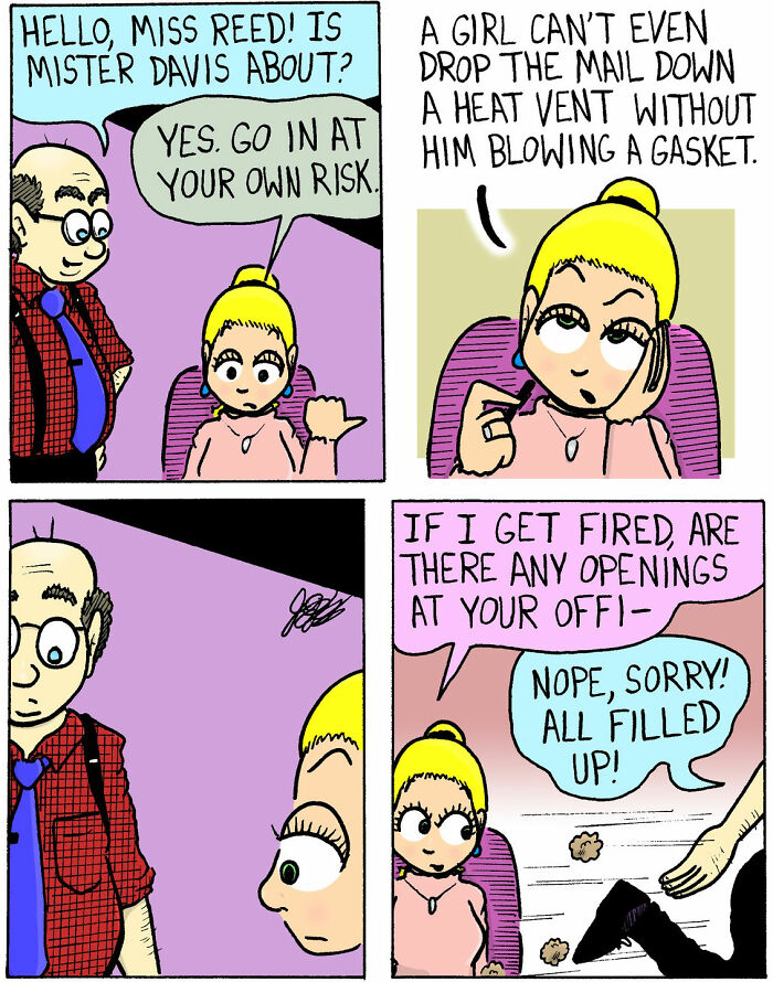 Soft and chaotic comics by Candace 'n' Company featuring humorous office interactions in a colorful cartoon style.