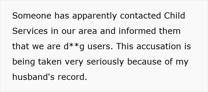 Text message about someone contacting Child Services due to concerns from a caseworker about taking baby home after delivery.