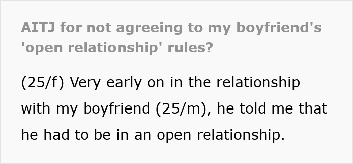 Text post discussing issues in an open relationship where a hypocrite guy sleeps around but reacts negatively to his girlfriend&rsquo;s one-night stand.