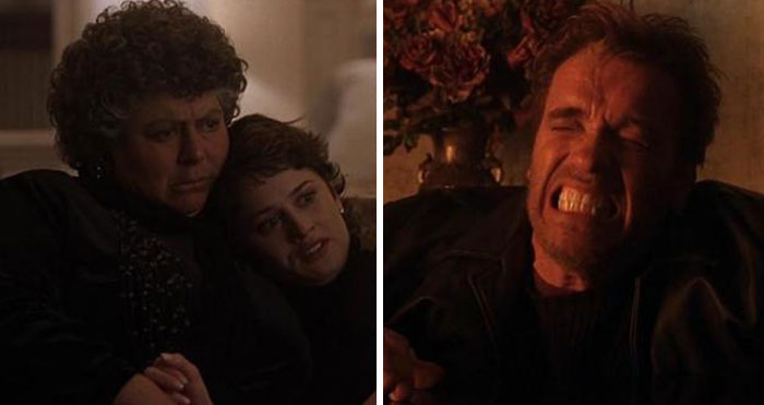 Two side-by-side images showing emotional celebrities in dim lighting, highlighting issues of hygiene habits in celebrity culture.