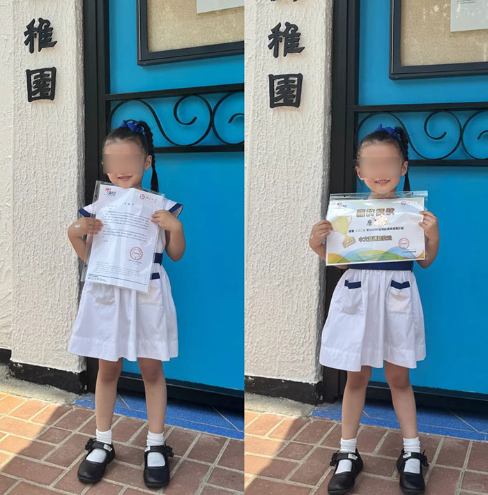 Young girl in school uniform holding preschool certificates, illustrating challenges faced by monster mom forcing strict routines. Young girl in school uniform holding preschool certificates, illustrating challenges faced by monster mom forcing strict routines.