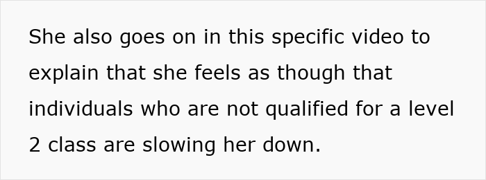 Text about woman addressing people 200 lbs and over doing Pilates and feeling slowed down in a video.