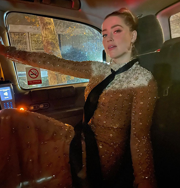 Amber Heard in a sparkling dress sitting inside a car, facing public reaction after twins' birth and potty training news. Amber Heard in a sparkling dress sitting inside a car, facing public reaction after twins' birth and potty training news.