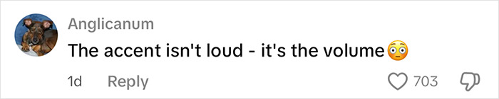 Screenshot of a social media comment about an American woman in the UK discussing British views on US habits.