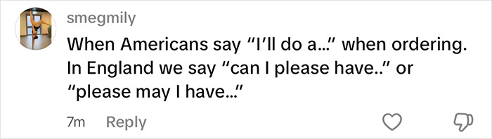 Comment highlighting differences in American and British polite language habits by an American woman staying in the UK.