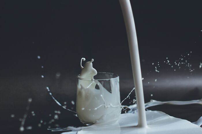 Splash of raw milk pouring into a glass, highlighting common foods that go bad quickly and raw milk risks.
