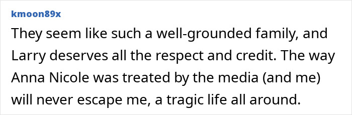 Comment about Anna Nicole Smith's look-alike daughter wearing her dress sparking fan excitement online.