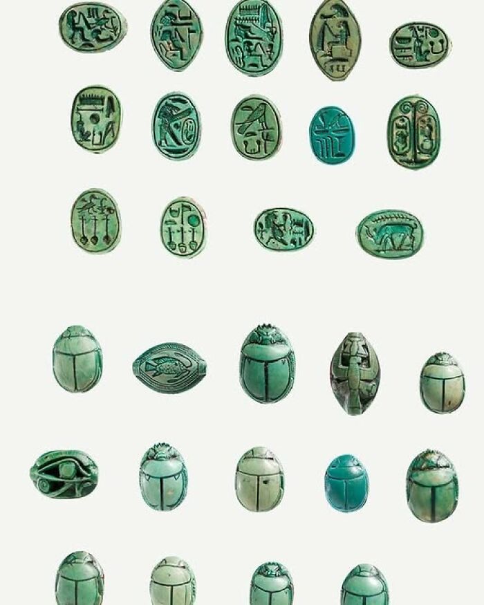 Collection of ancient scarab and carved stones showcasing archeology and art from historical civilizations.