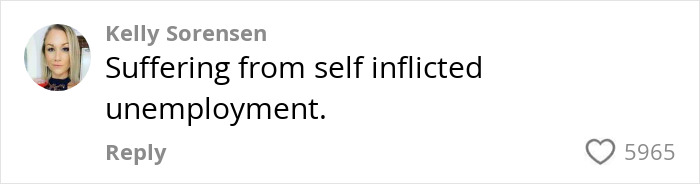 User comment from Kelly Sorensen discussing self-inflicted unemployment, highlighting economic concerns amid tattoo boom cooling off in 2025.