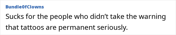 Comment text on a white background discussing the permanence of tattoos amid the tattoo boom cooling off in 2025.