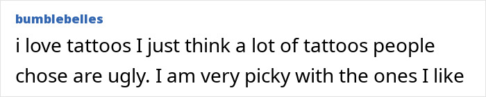 User comment about tattoos in black text on white background, discussing personal tattoo preferences amid tattoo boom cooling off.