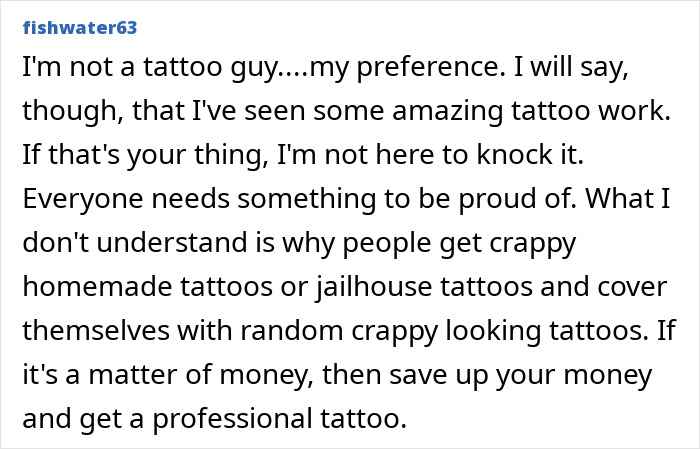 Alt text: User discussing tattoo preferences and advising to save money for professional tattoos amid the tattoo boom cooling.
