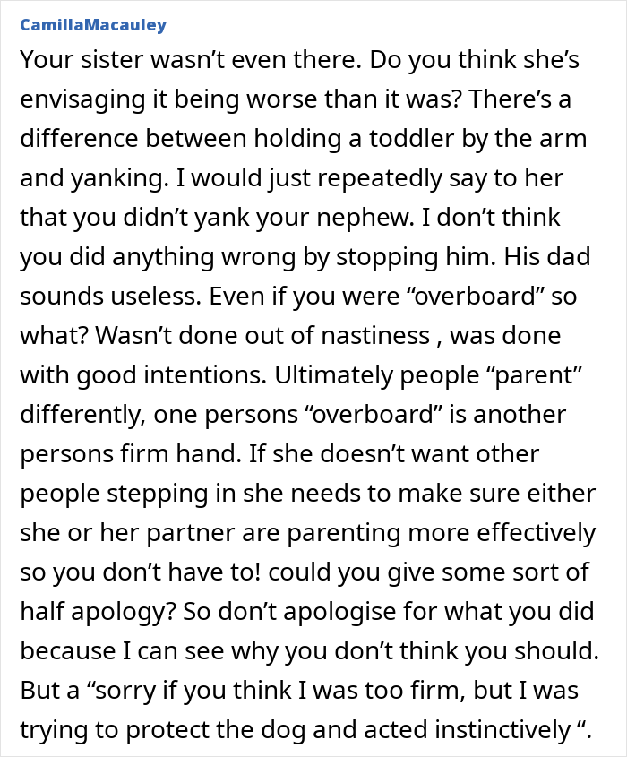 Comment discussing different views on disciplining toddlers and the importance of effective parenting without apology demands. Comment discussing different views on disciplining toddlers and the importance of effective parenting without apology demands.