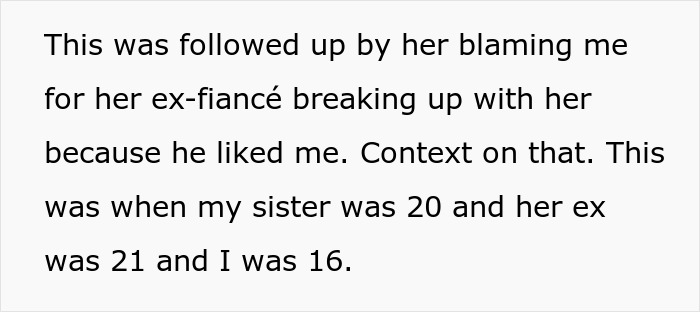 Text excerpt about woman accused of stealing her sister’s ex-fiancé leading to a confrontation at an engagement dinner. Text excerpt about woman accused of stealing her sister’s ex-fiancé leading to a confrontation at an engagement dinner.