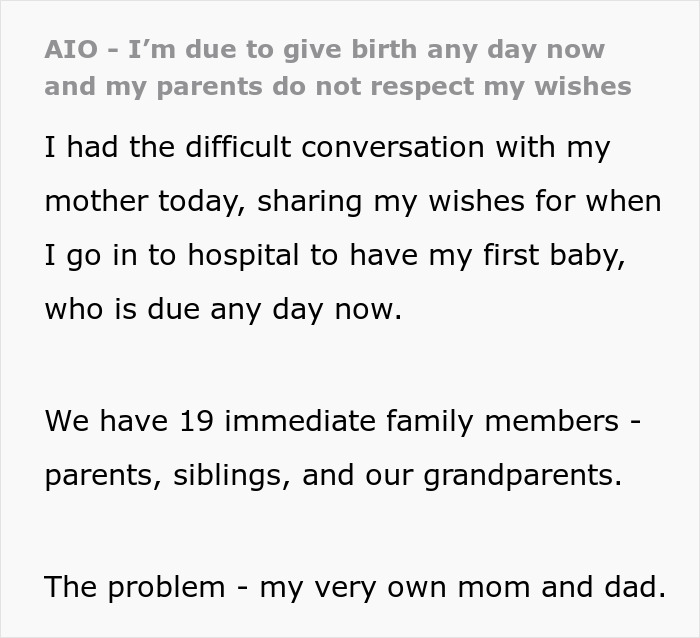 Text about a daughter&rsquo;s delivery wishes and dad&rsquo;s desire for a front-row seat causing family tension.
