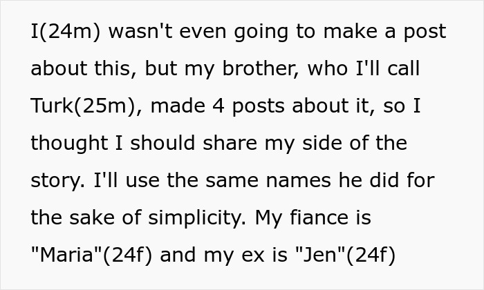 Text excerpt from a story about a guy uninviting his parents from brother&rsquo;s wedding over homewrecker drama.