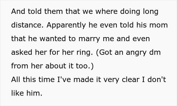 Text excerpt showing a man creating a fake relationship to make people think the woman he was rejected by cheated on him.