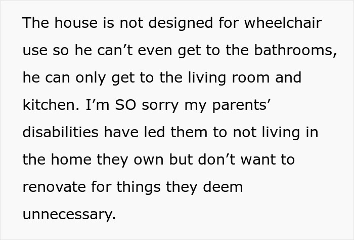 Alt text: Text discussing SIL&rsquo;s irresponsible parenting leading to family drama and related accessibility issues in the home environment.