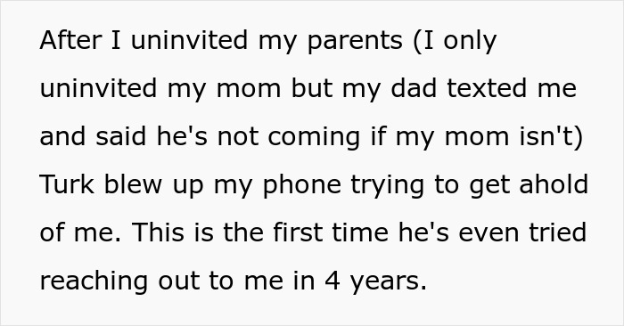 Man uninvites parents from brother&rsquo;s wedding after they demand invitation for his homewrecker brother, causing family tension.