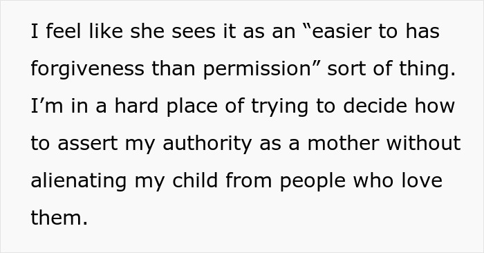 Text excerpt discussing a mother struggling to assert authority while maintaining family relationships and love for her child. Text excerpt discussing a mother struggling to assert authority while maintaining family relationships and love for her child.