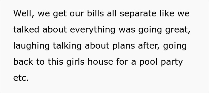 Text excerpt discussing separate bills and plans for a pool party, related to millionaire and paying the bill incident.