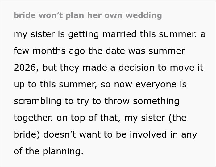 Couple confront maid of honor over bride’s refusal to participate in wedding planning amid last-minute date change. Couple confront maid of honor over bride’s refusal to participate in wedding planning amid last-minute date change.