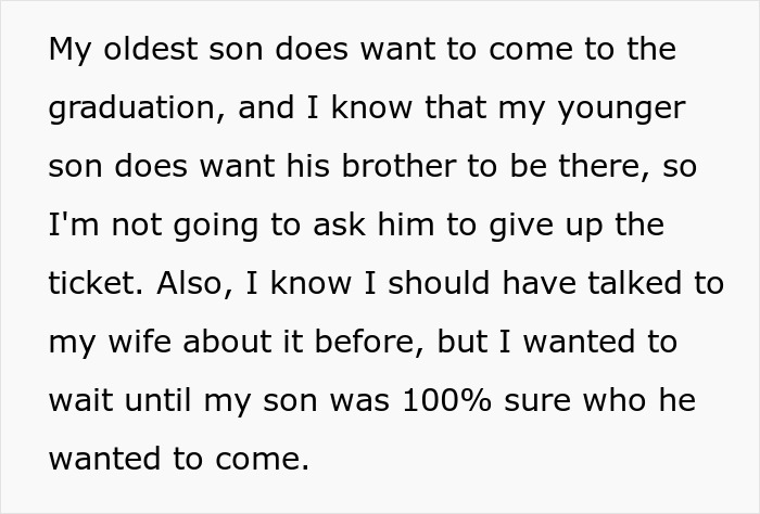 Text excerpt discussing a teen inviting his mom to graduation, causing a stepmom tantrum situation.
