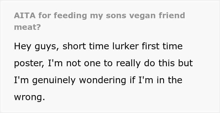 Text excerpt from a post about parents forcing teen son to be vegan and reacting strongly after he ate meat at a friend’s house. Text excerpt from a post about parents forcing teen son to be vegan and reacting strongly after he ate meat at a friend’s house.