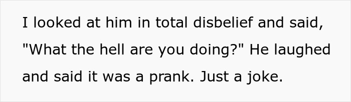 Text showing disbelief during birthday dinner after husband pulls tasteless pregnancy stunt on wife causing awkwardness. Text showing disbelief during birthday dinner after husband pulls tasteless pregnancy stunt on wife causing awkwardness.