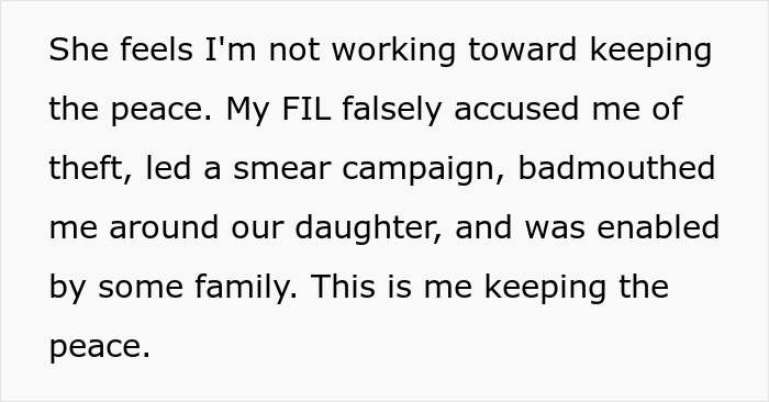 Text excerpt discussing FIL accusing son-in-law of theft and family tensions over missing iPad and silence.